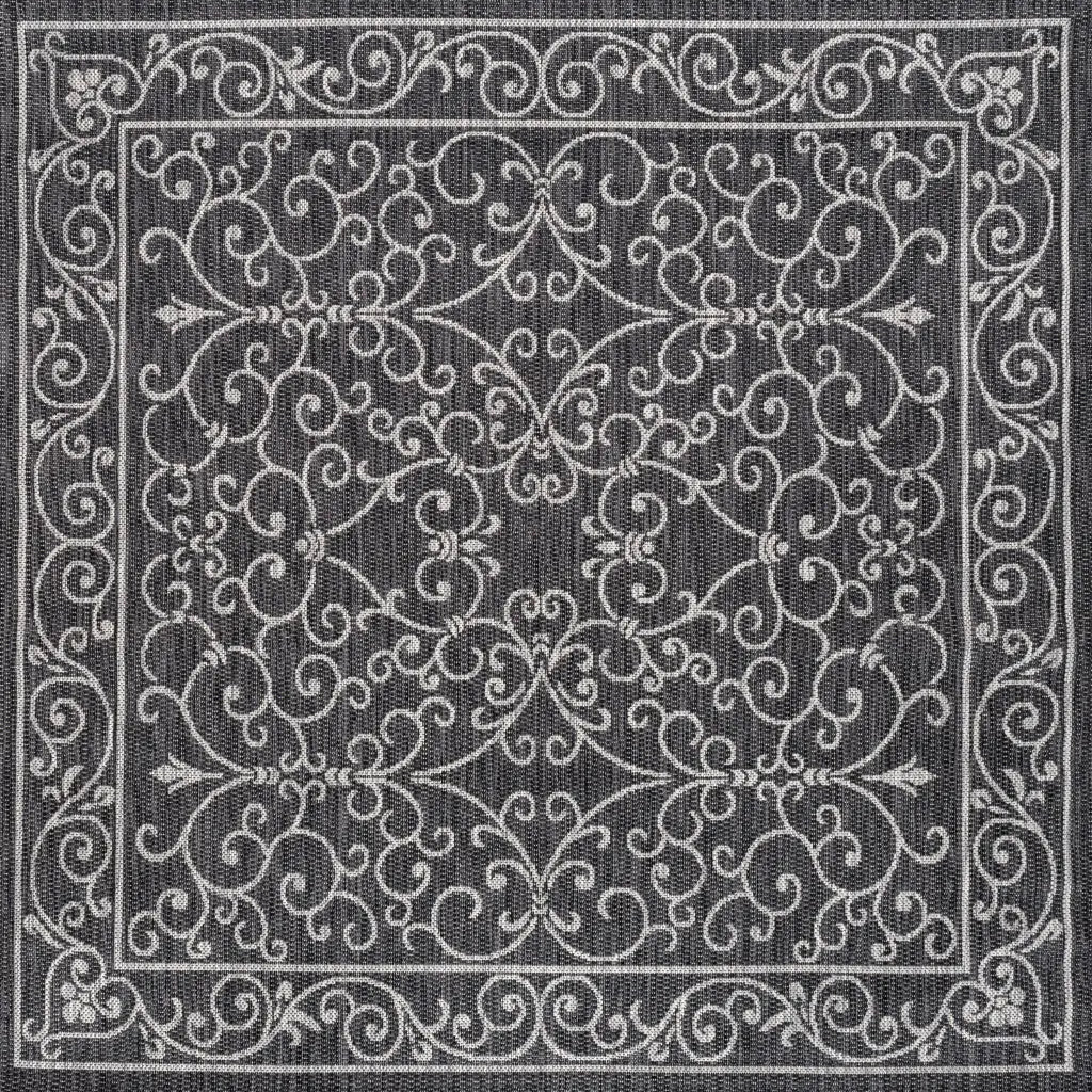 5' Black And Gray Square Medallion Indoor Outdoor Area Rug Homeroots Outdoor