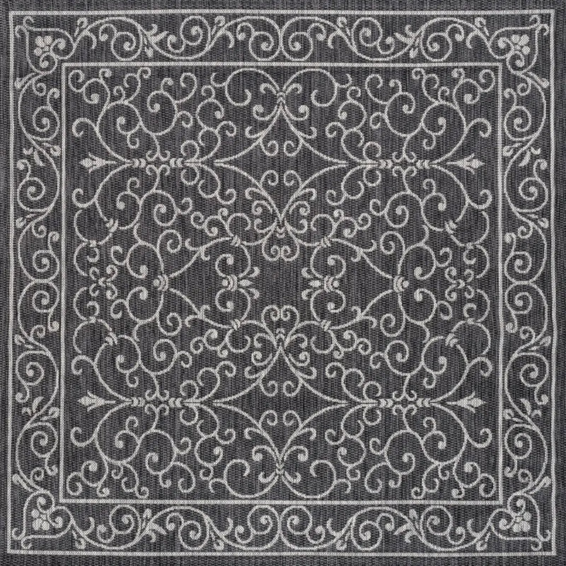 5' Black And Gray Square Medallion Indoor Outdoor Area Rug Homeroots Outdoor