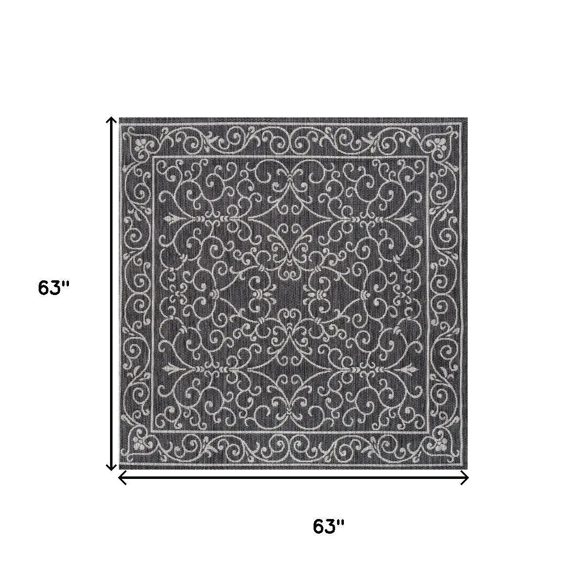 5' Black And Gray Square Medallion Indoor Outdoor Area Rug Homeroots Outdoor