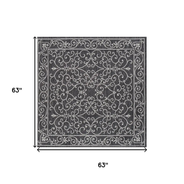 5' Black And Gray Square Medallion Indoor Outdoor Area Rug Homeroots Outdoor