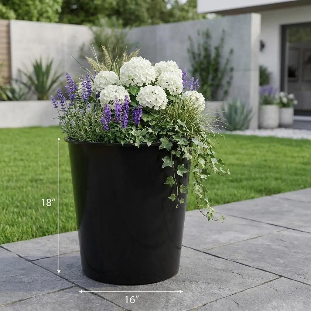 5" Black Recycled Plastic Indoor Outdoor Round Pot Planter Homeroots Outdoor