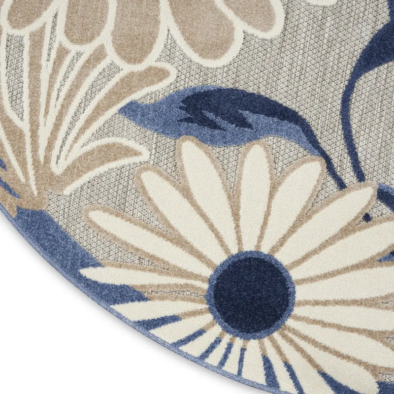 5' Blue And Gray Round Floral Indoor Outdoor Area Rug Homeroots Outdoor