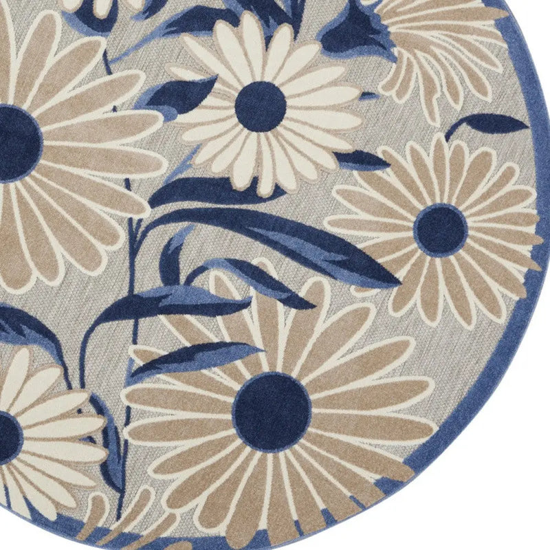 5' Blue And Gray Round Floral Indoor Outdoor Area Rug Homeroots Outdoor