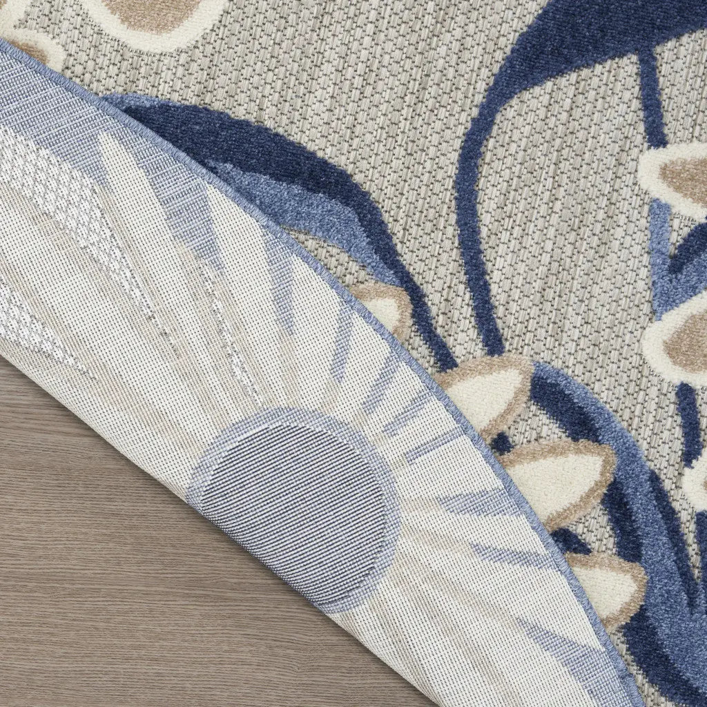 5' Blue And Gray Round Floral Indoor Outdoor Area Rug Homeroots Outdoor