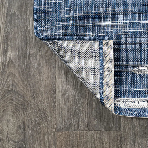 5' Blue And Ivory Square Striped Indoor Outdoor Area Rug Homeroots Outdoor
