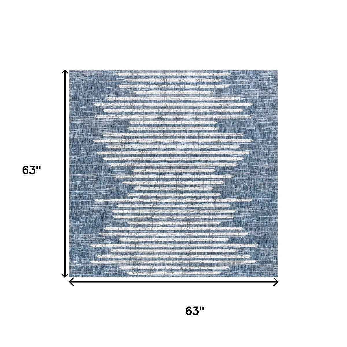 5' Blue And Ivory Square Striped Indoor Outdoor Area Rug Homeroots Outdoor