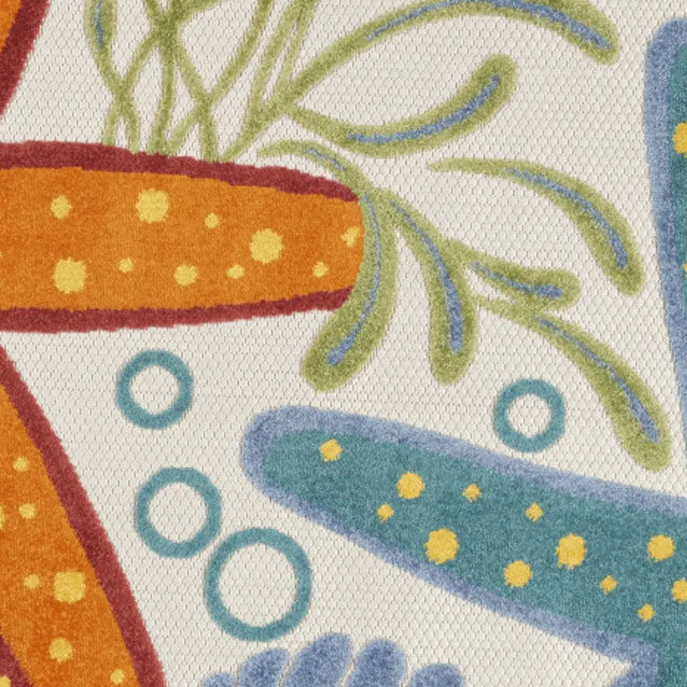 5' Blue Yellow And Orange Round Starfish Indoor Outdoor Area Rug Homeroots Outdoor