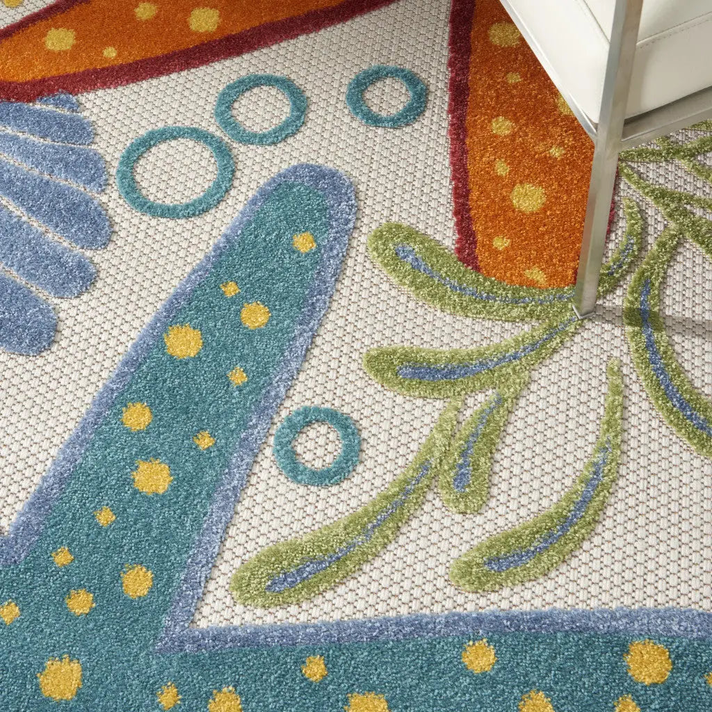 5' Blue Yellow And Orange Round Starfish Indoor Outdoor Area Rug Homeroots Outdoor