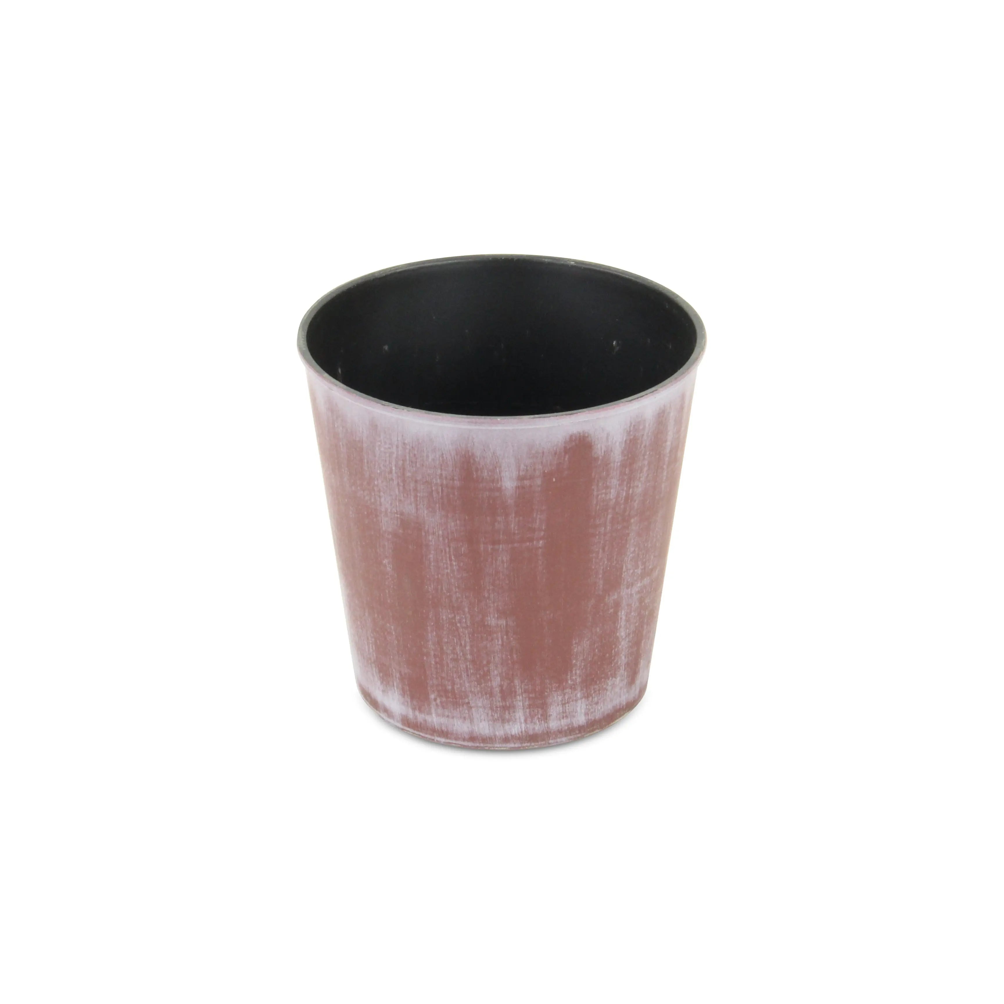 5" Brown and Off White Textural Tone On Tone Recycled Plastic Indoor Outdoor Round Pot Planter Homeroots Outdoor