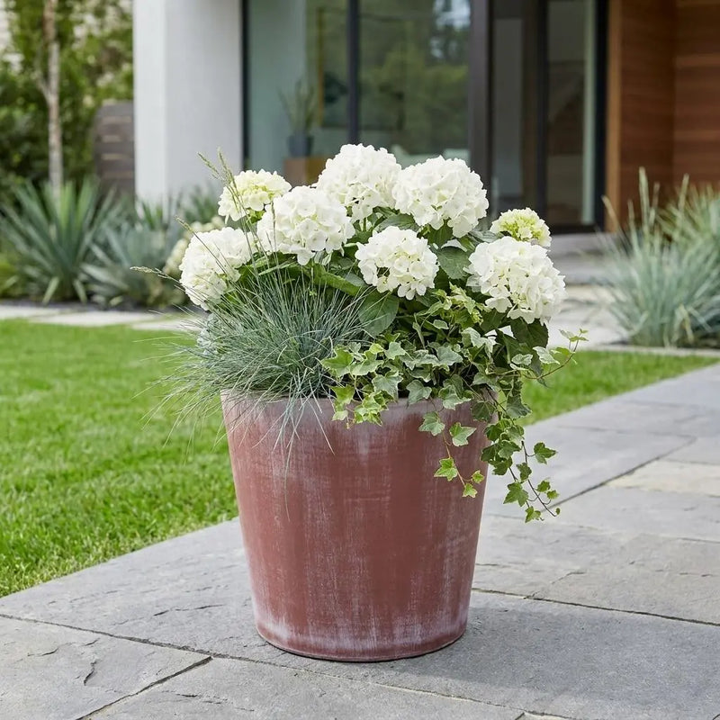 5" Brown and Off White Textural Tone On Tone Recycled Plastic Indoor Outdoor Round Pot Planter Homeroots Outdoor