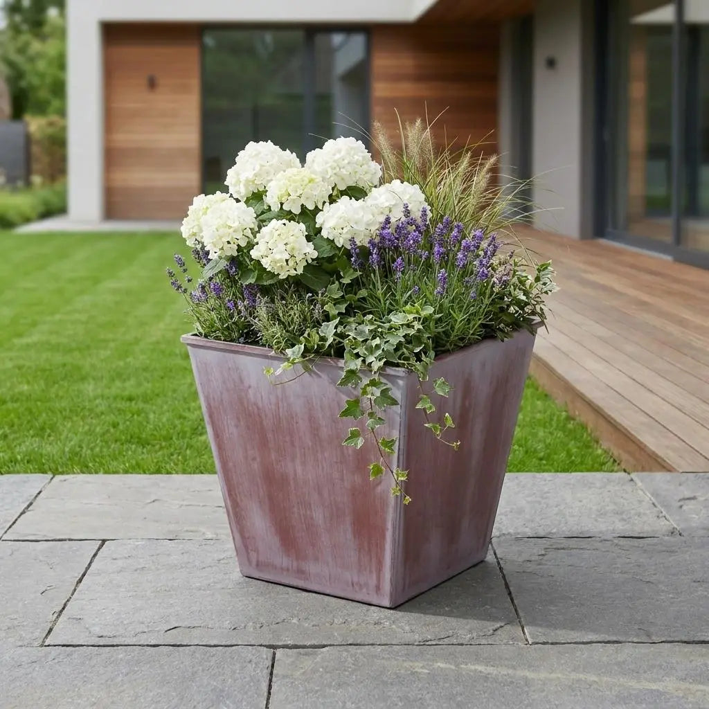 5" Brown and Off White Textural Tone On Tone Recycled Plastic Indoor Outdoor Square Pot Planter Homeroots Outdoor