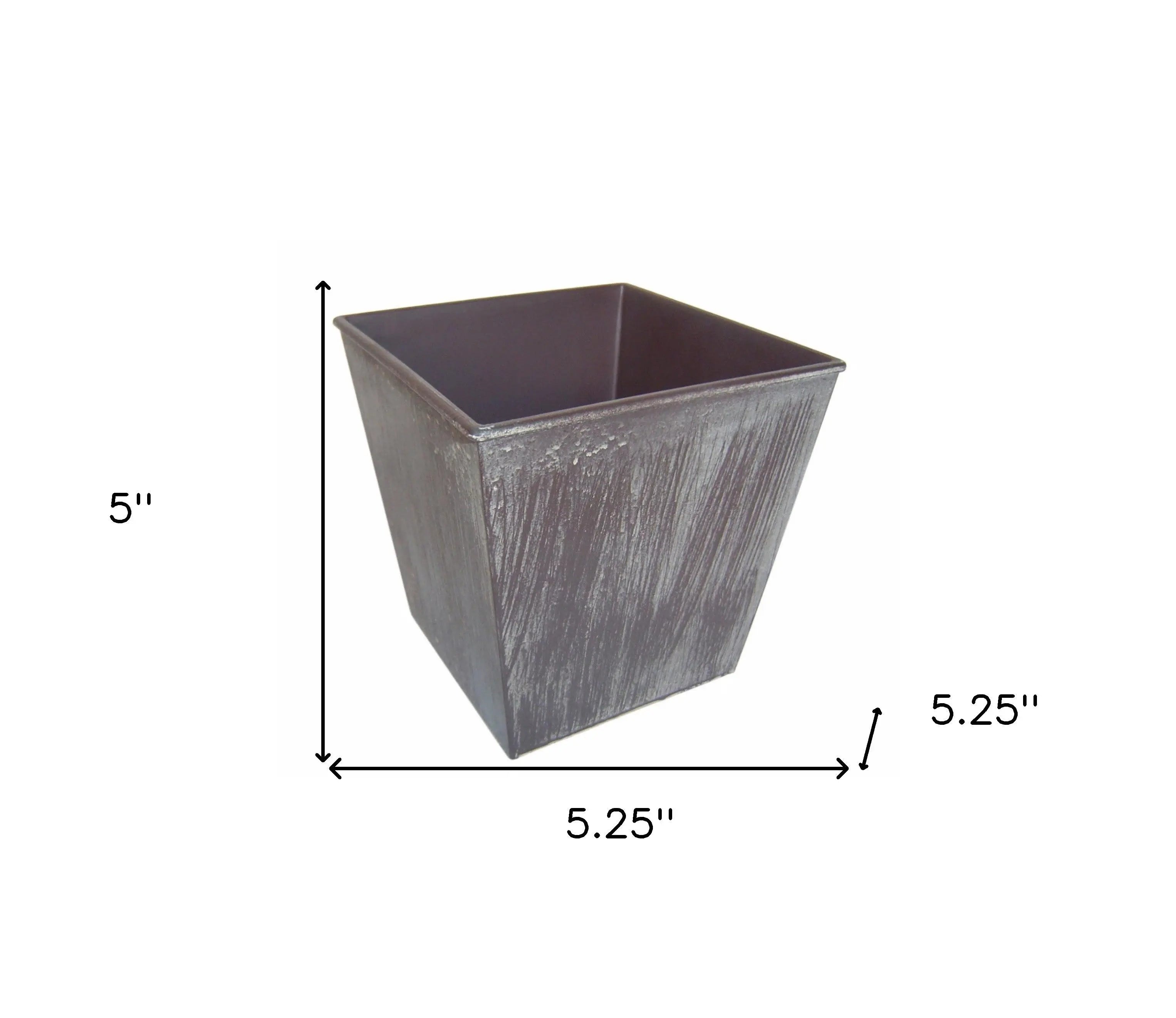 5" Brown and Off White Textural Tone On Tone Recycled Plastic Indoor Outdoor Square Pot Planter Homeroots Outdoor
