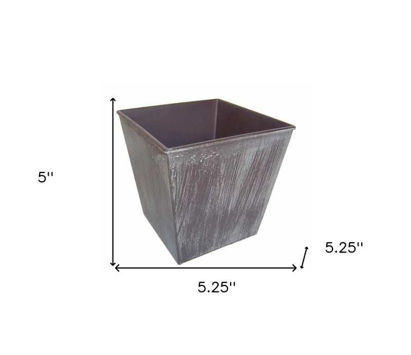 5" Brown and Off White Textural Tone On Tone Recycled Plastic Indoor Outdoor Square Pot Planter Homeroots Outdoor