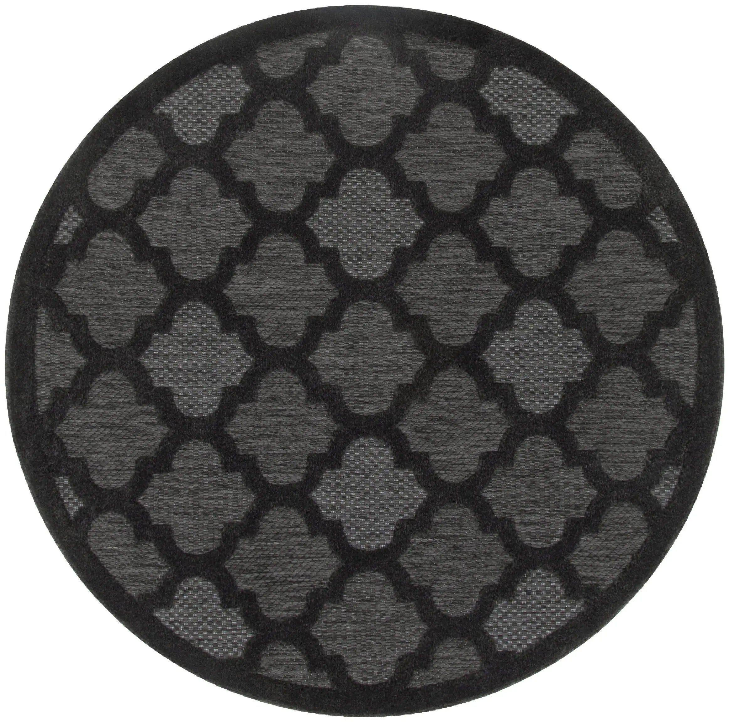 5' Charcoal And Black Round Trellis Indoor Outdoor Area Rug Homeroots Outdoor
