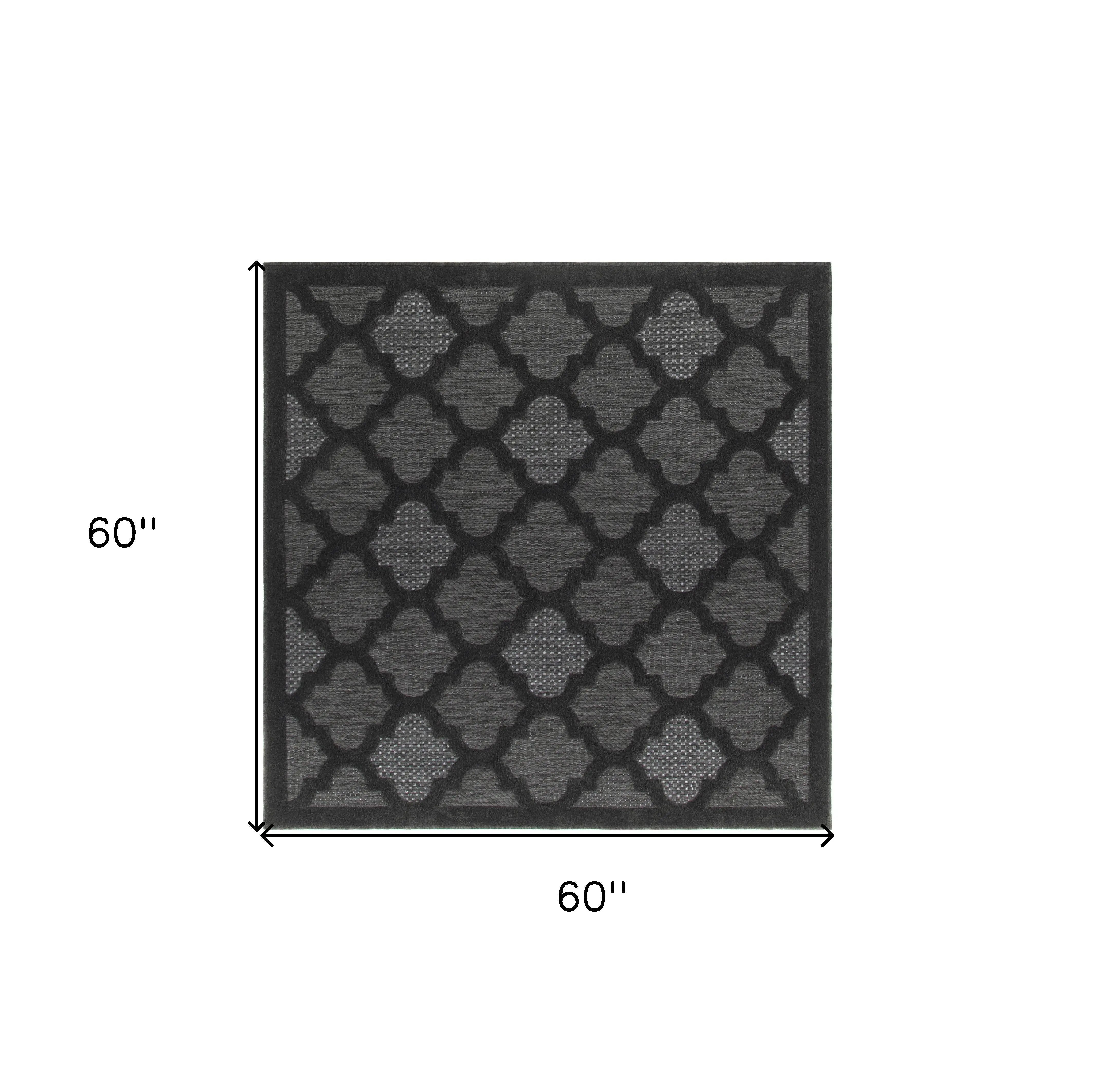 5' Charcoal And Black Square Trellis Indoor Outdoor Area Rug Homeroots Outdoor