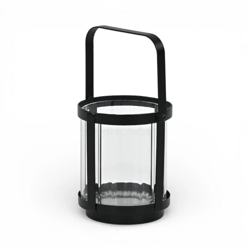 5" Clear And Black Glass And Metal Tabletop Lantern Candle Holder Homeroots Home Decor