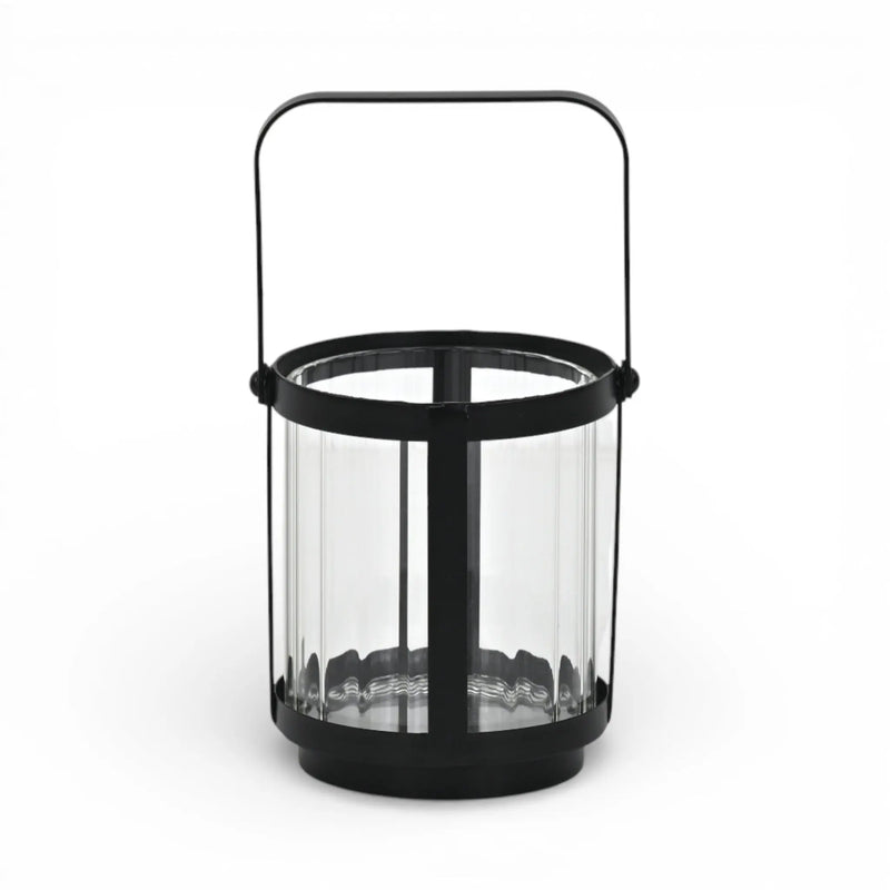 5" Clear And Black Glass And Metal Tabletop Lantern Candle Holder Homeroots Home Decor
