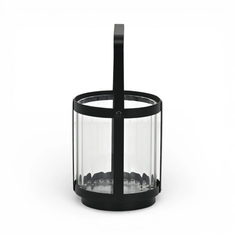 5" Clear And Black Glass And Metal Tabletop Lantern Candle Holder Homeroots Home Decor
