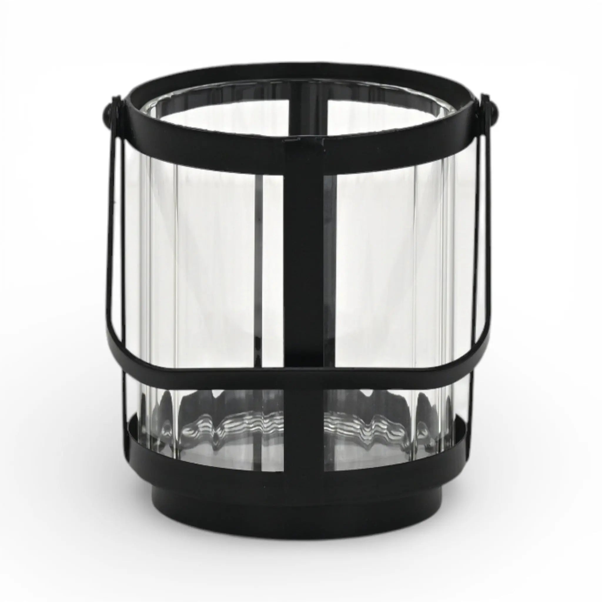 5" Clear And Black Glass And Metal Tabletop Lantern Candle Holder Homeroots Home Decor