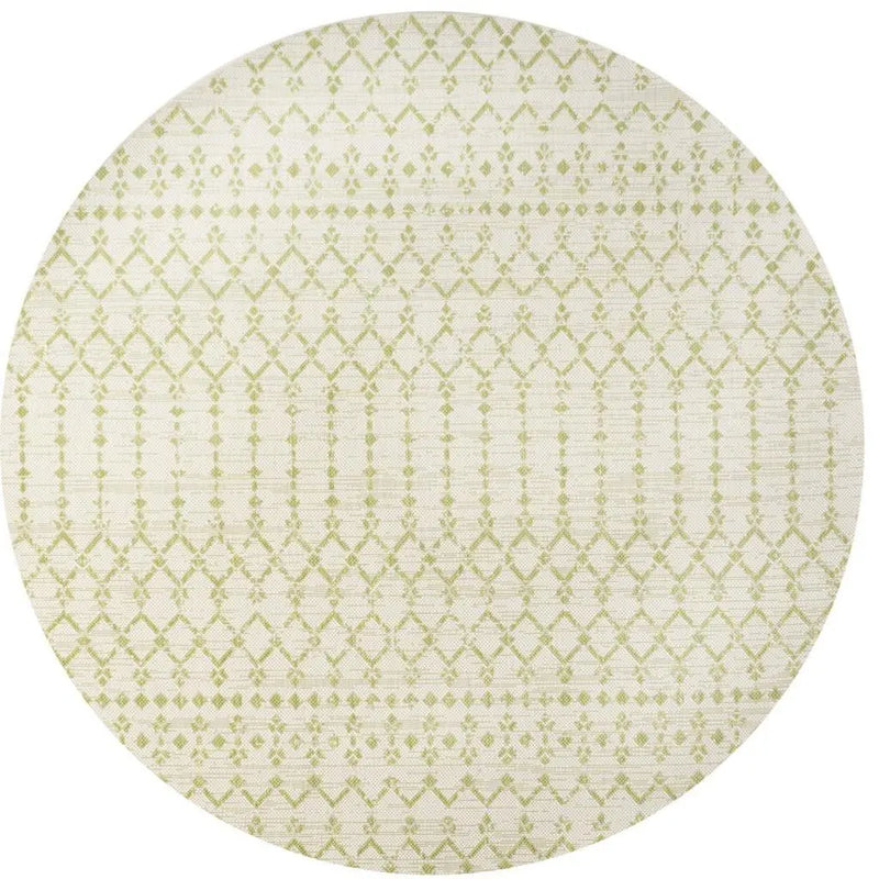 5' Cream And Green Round Trellis Indoor Outdoor Area Rug Homeroots Outdoor