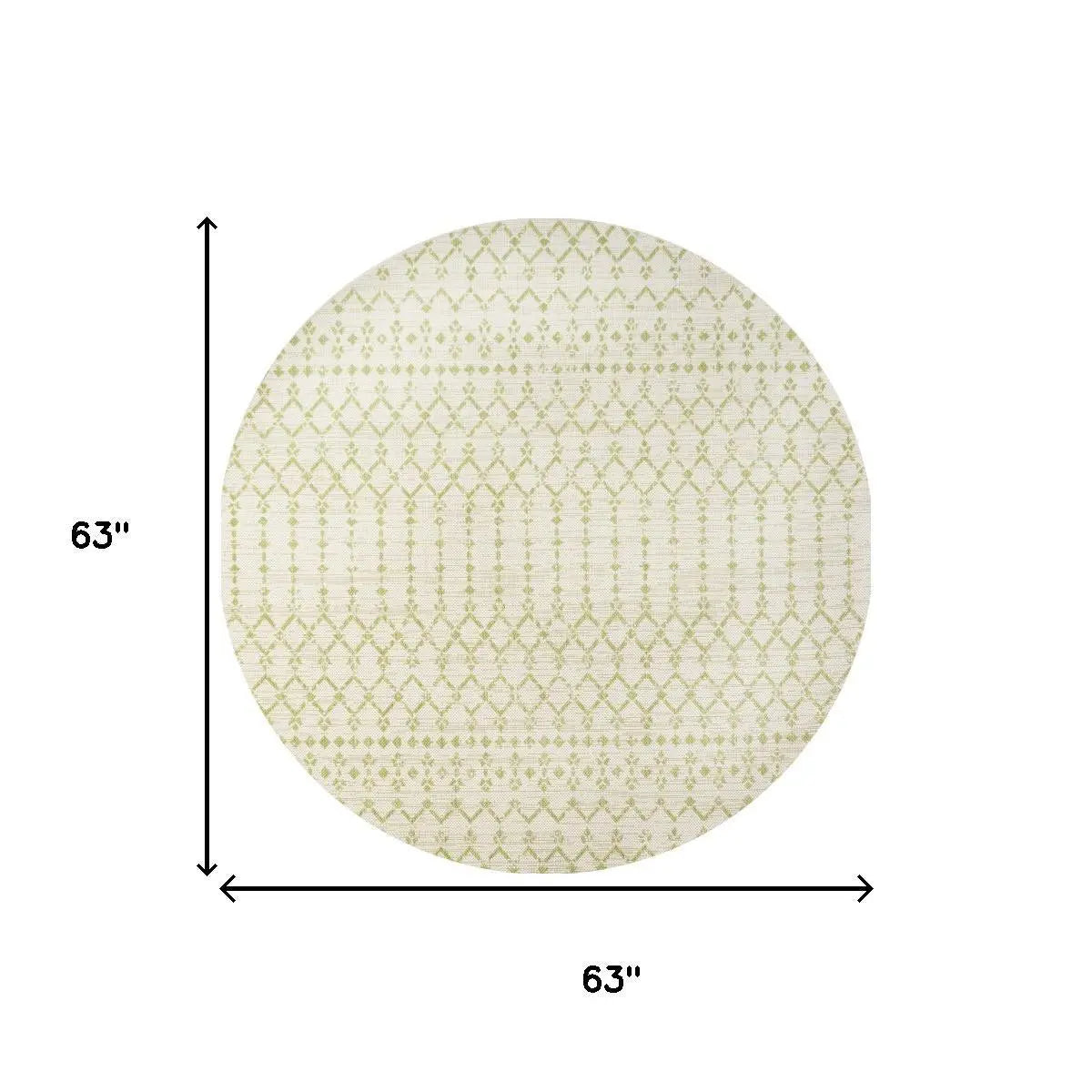 5' Cream And Green Round Trellis Indoor Outdoor Area Rug Homeroots Outdoor