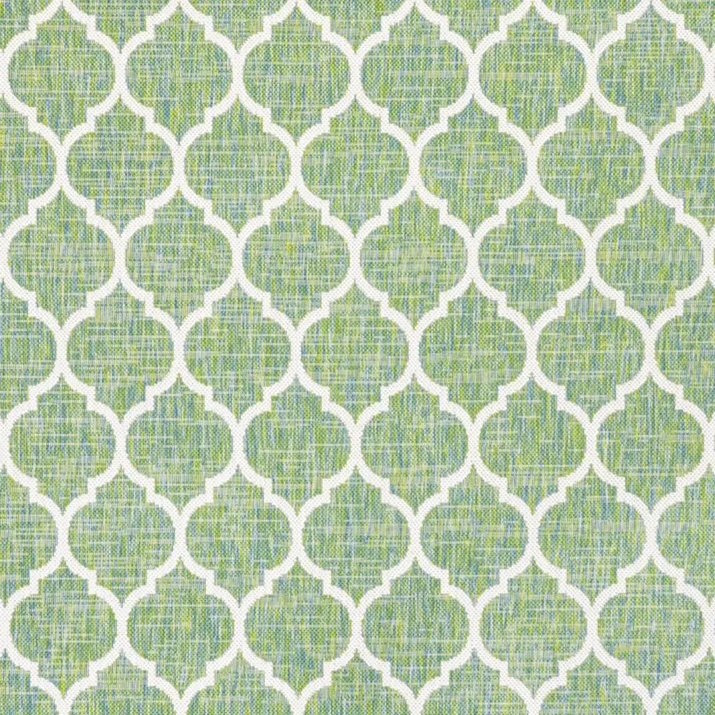 5' Cream And Green Square Geometric Indoor Outdoor Area Rug Homeroots Outdoor