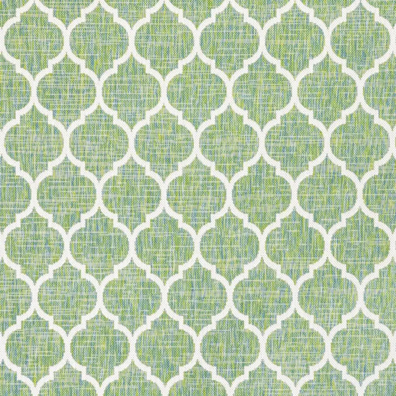 5' Cream And Green Square Geometric Indoor Outdoor Area Rug Homeroots Outdoor