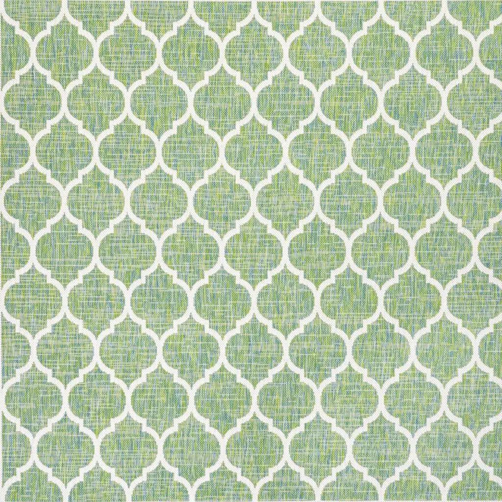 5' Cream And Green Square Geometric Indoor Outdoor Area Rug Homeroots Outdoor