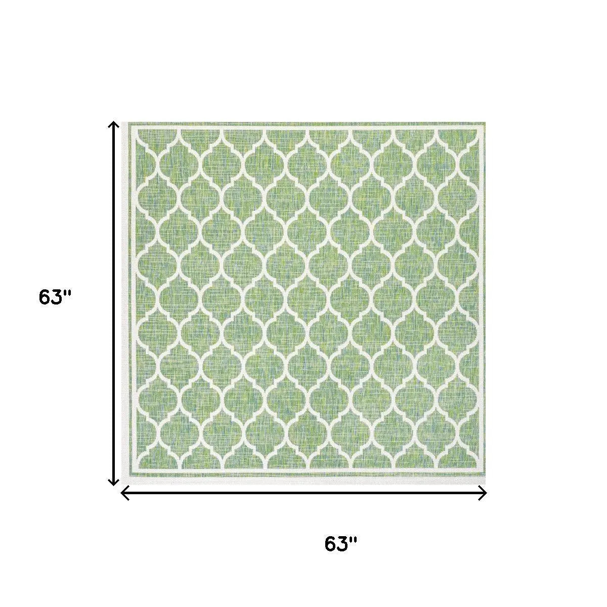 5' Cream And Green Square Geometric Indoor Outdoor Area Rug Homeroots Outdoor