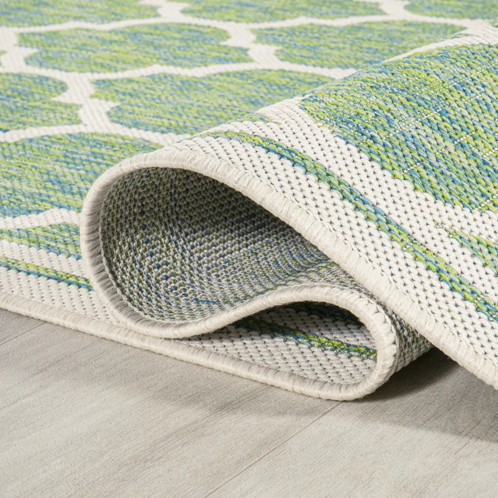 5' Cream And Green Square Geometric Indoor Outdoor Area Rug Homeroots Outdoor