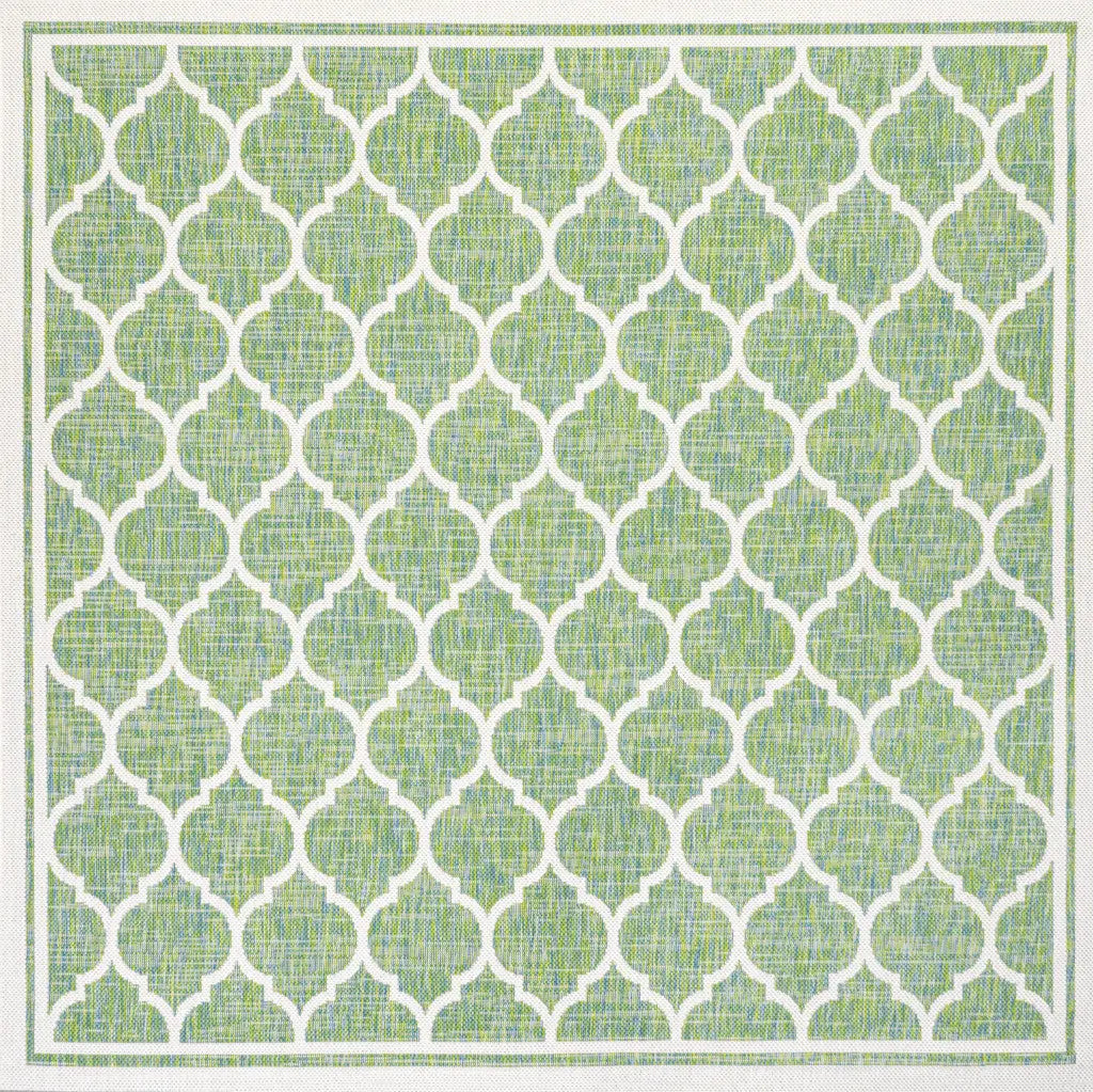 5' Cream And Green Square Geometric Indoor Outdoor Area Rug Homeroots Outdoor