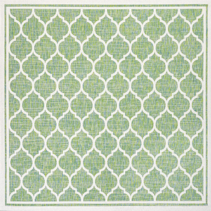 5' Cream And Green Square Geometric Indoor Outdoor Area Rug Homeroots Outdoor