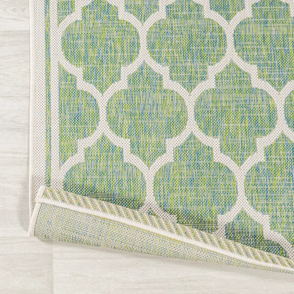 5' Cream And Green Square Geometric Indoor Outdoor Area Rug Homeroots Outdoor