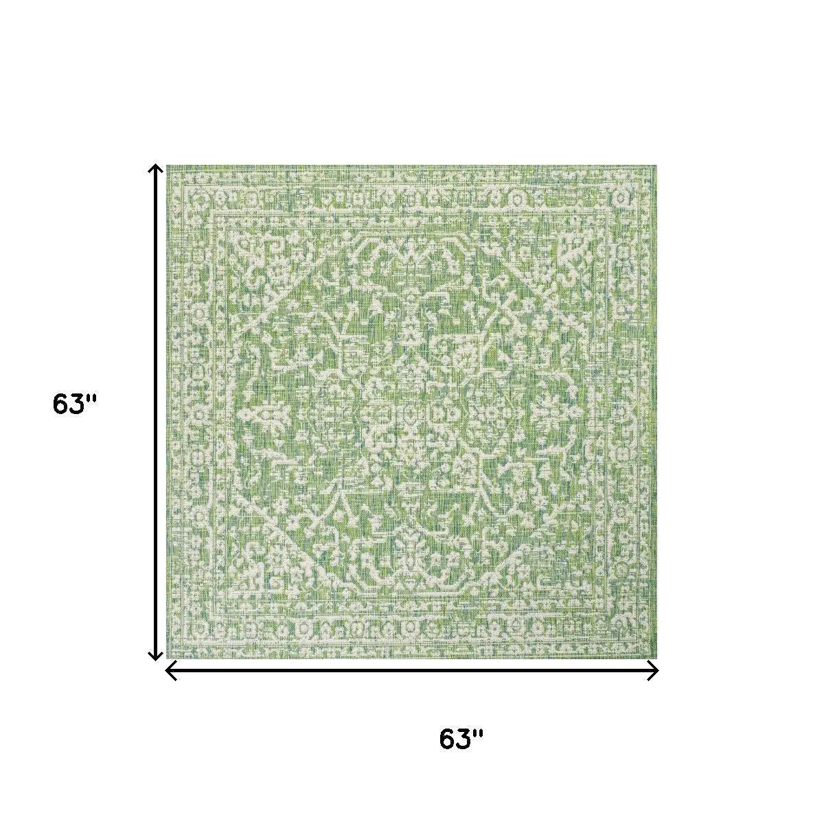 5' Cream And Green Square Medallion Indoor Outdoor Area Rug Homeroots Outdoor