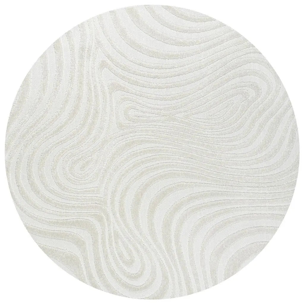 5' Cream And Ivory Round Abstract Indoor Outdoor Area Rug Homeroots Outdoor