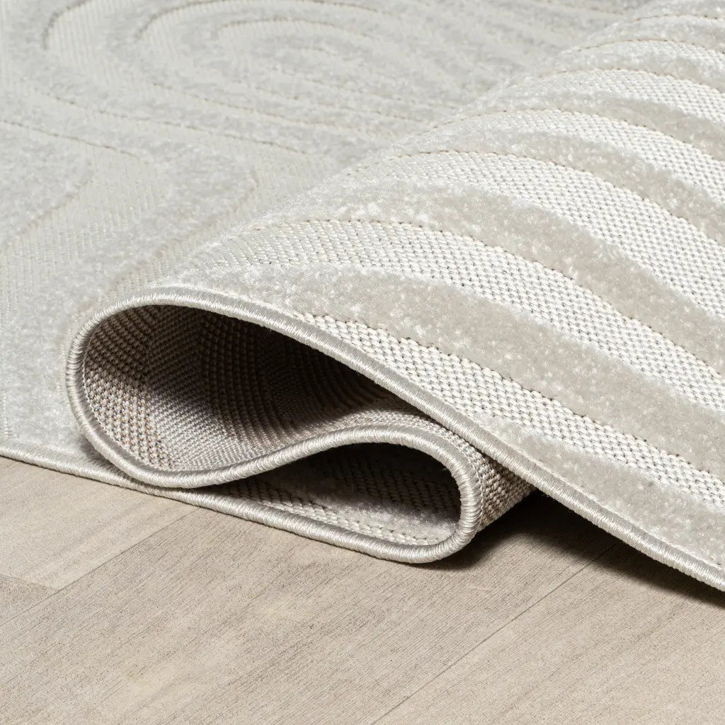 5' Cream And Ivory Square Abstract Indoor Outdoor Area Rug Homeroots Outdoor