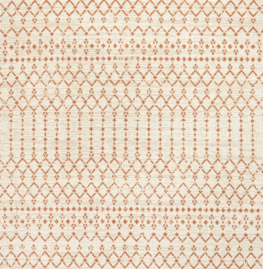 5' Cream And Orange Square Trellis Indoor Outdoor Area Rug Homeroots Outdoor