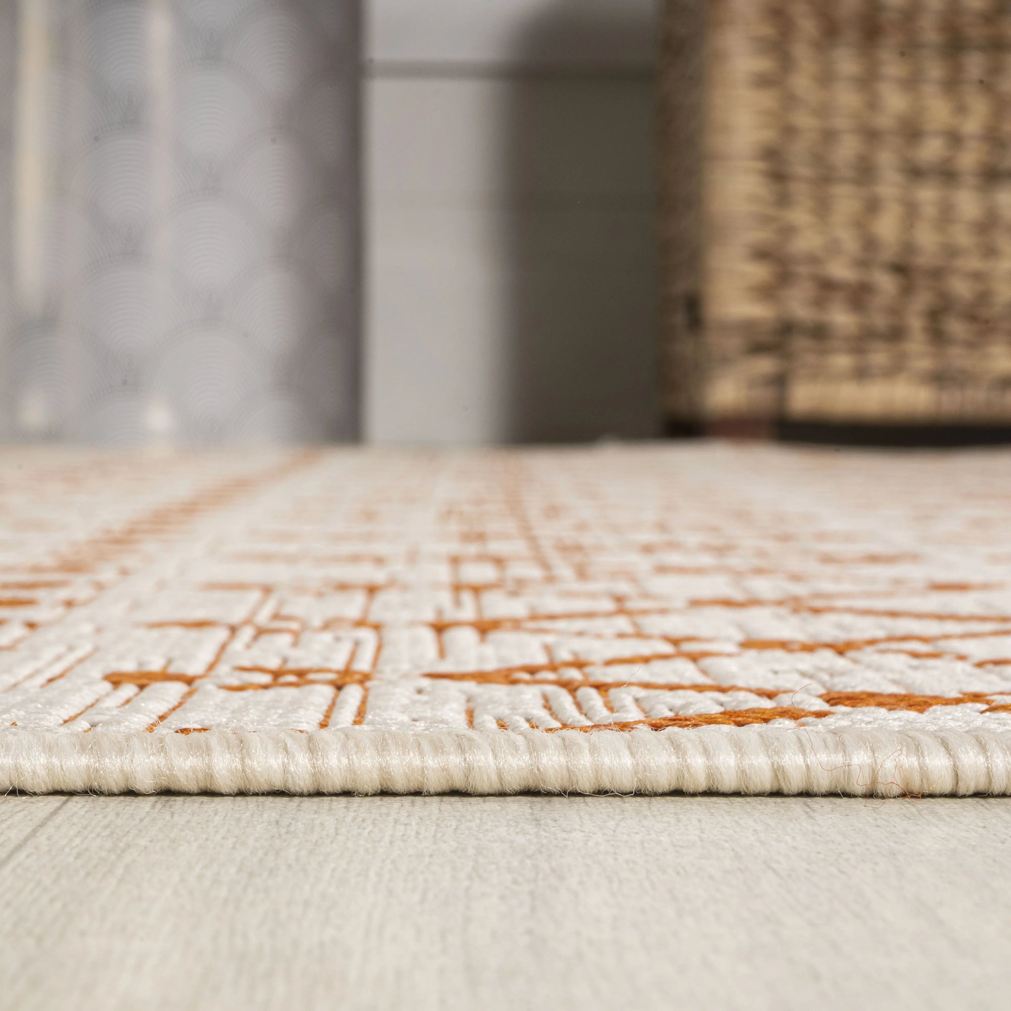 5' Cream And Orange Square Trellis Indoor Outdoor Area Rug Homeroots Outdoor