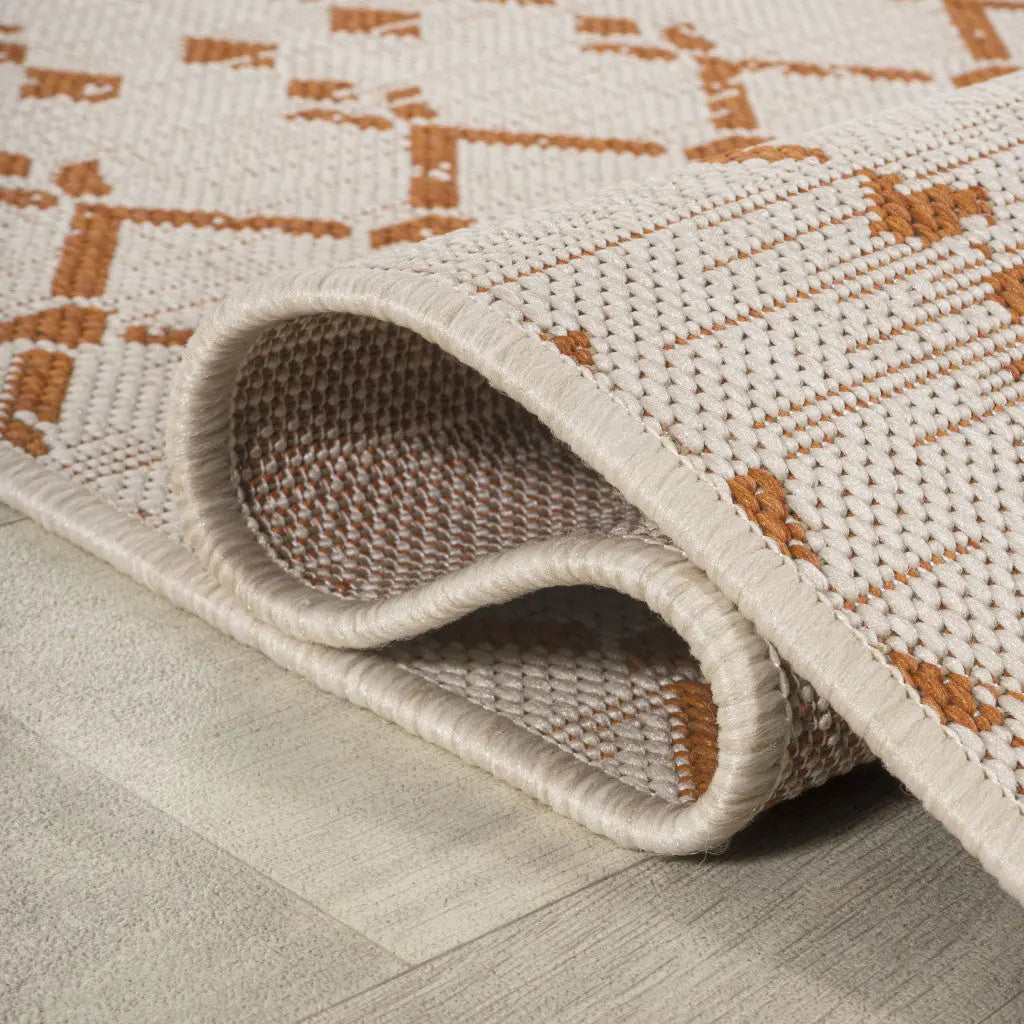 5' Cream And Orange Square Trellis Indoor Outdoor Area Rug Homeroots Outdoor