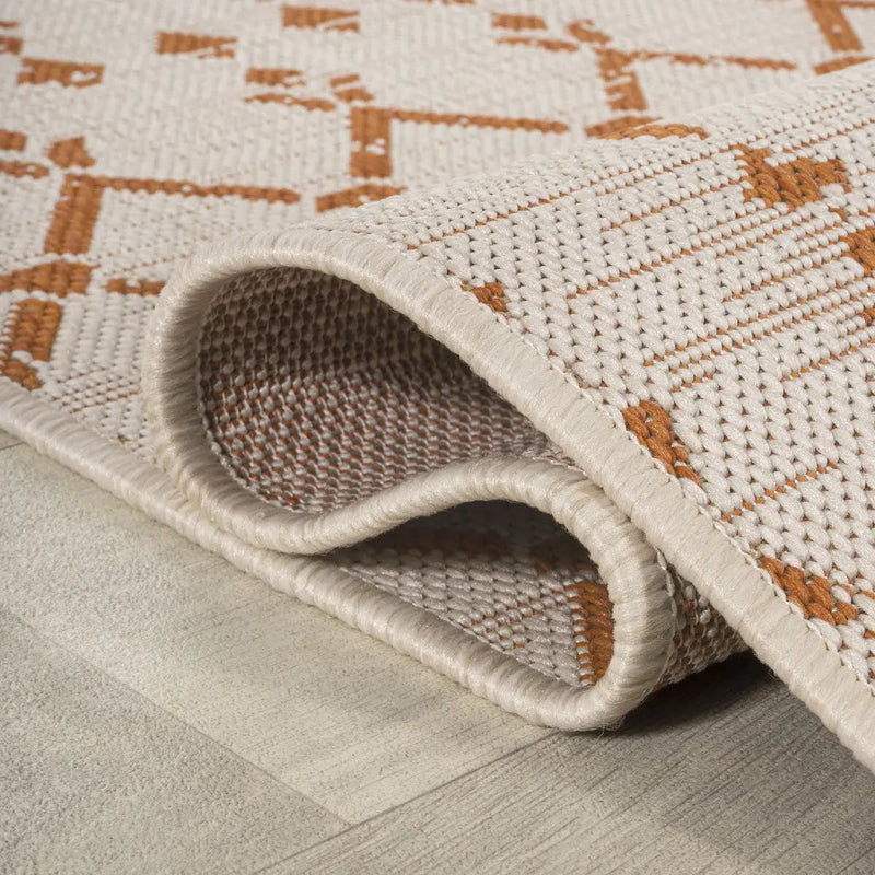 5' Cream And Orange Square Trellis Indoor Outdoor Area Rug Homeroots Outdoor