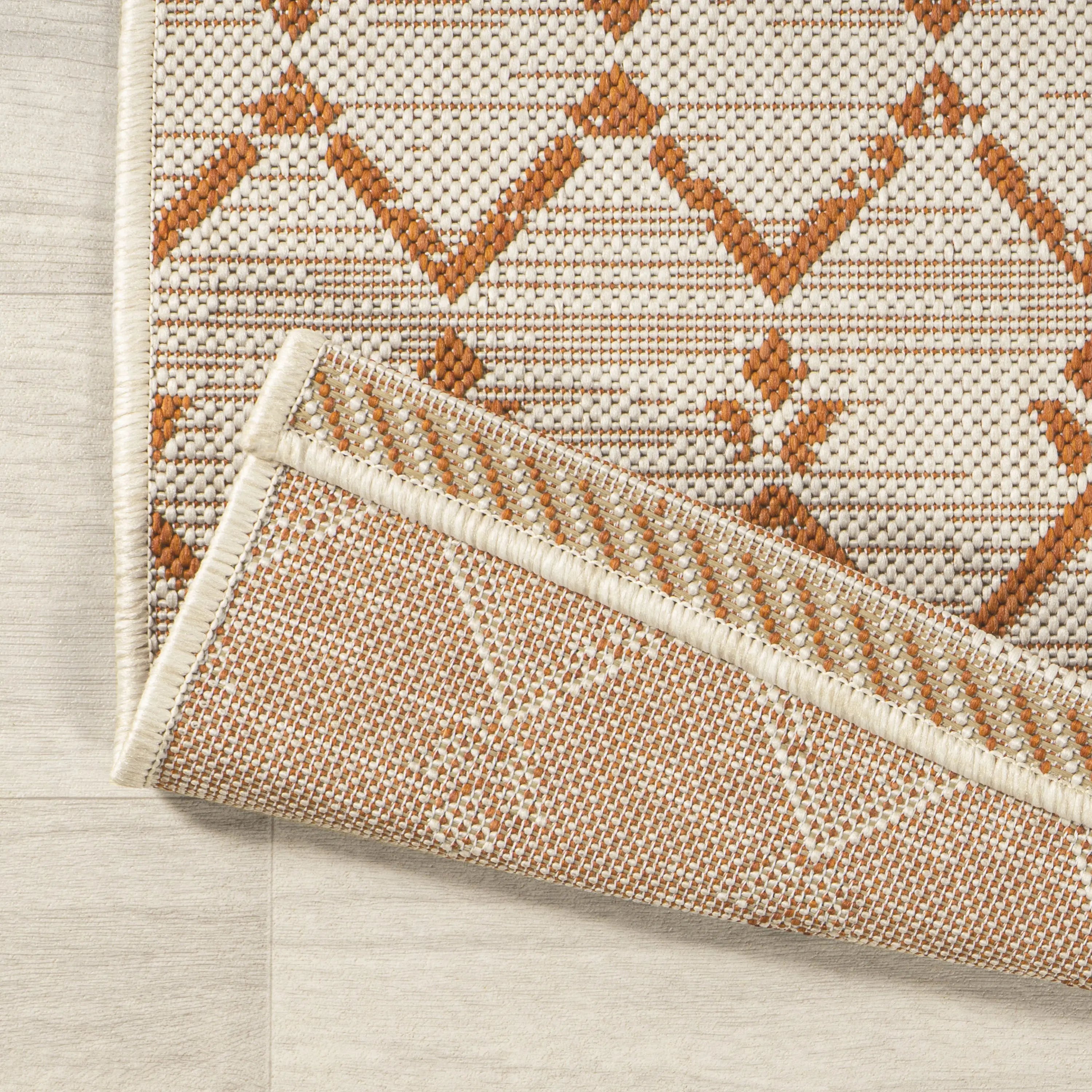 5' Cream And Orange Square Trellis Indoor Outdoor Area Rug Homeroots Outdoor