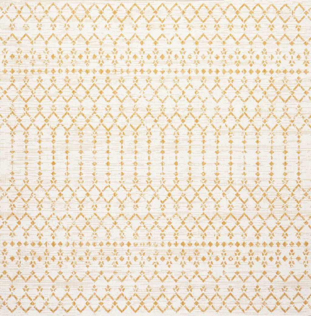 5' Cream And Yellow Square Trellis Indoor Outdoor Area Rug Homeroots Outdoor