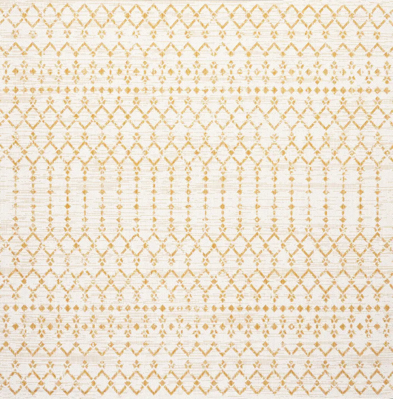 5' Cream And Yellow Square Trellis Indoor Outdoor Area Rug Homeroots Outdoor