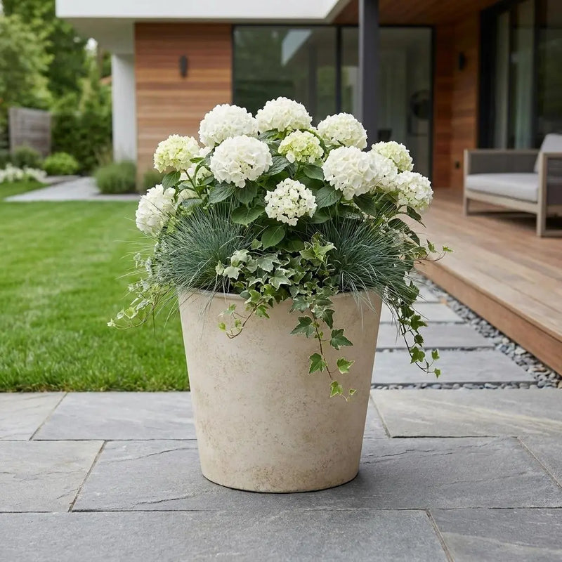 5" Cream Recycled Plastic Indoor Outdoor Round Pot Planter Homeroots Outdoor