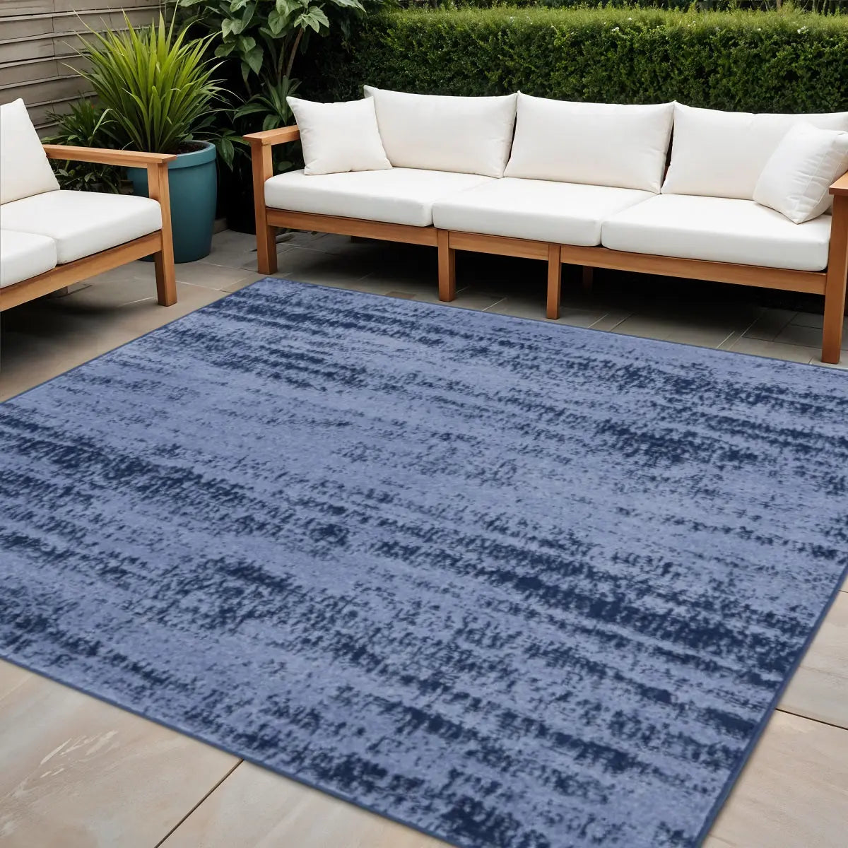 5' Denim Blue And Navy Blue Square Abstract Indoor Outdoor Area Rug Homeroots Outdoor