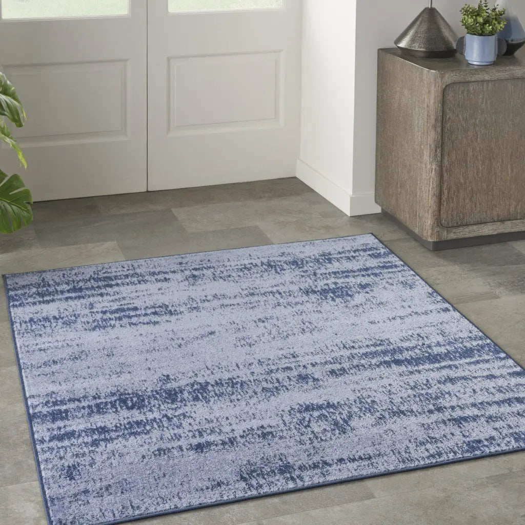 5' Denim Blue And Navy Blue Square Abstract Indoor Outdoor Area Rug Homeroots Outdoor