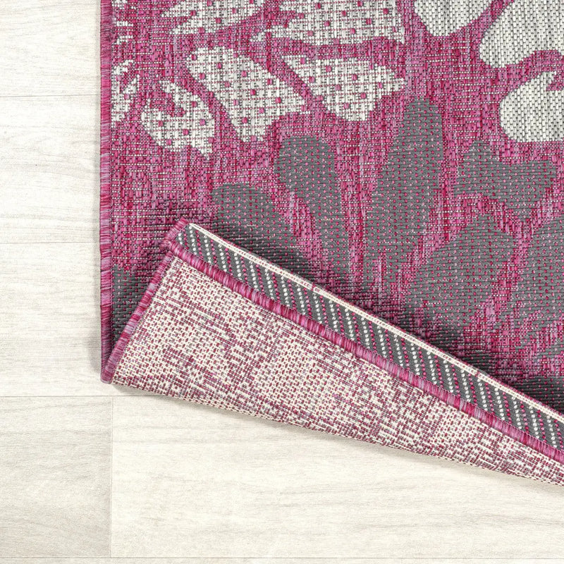 5' Fuchsia And Light Gray Square Floral Indoor Outdoor Area Rug Homeroots Outdoor