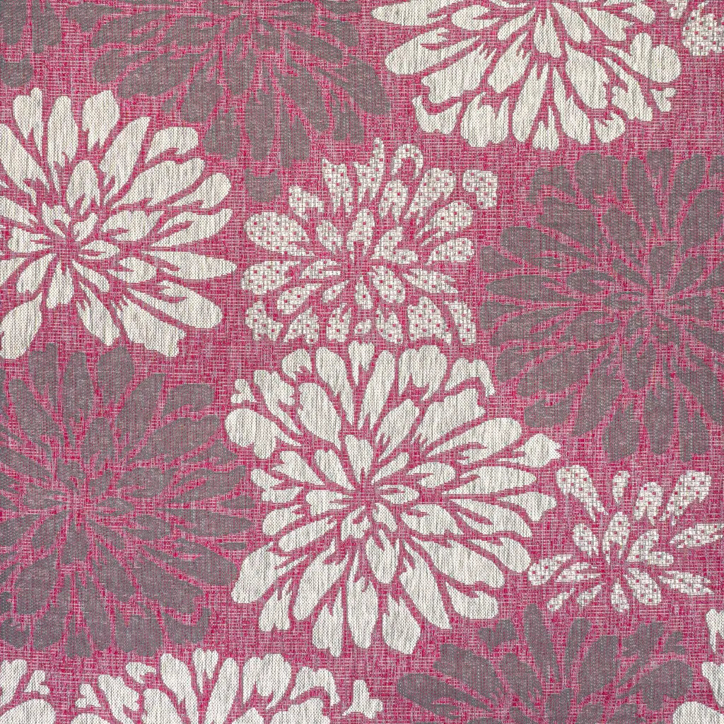 5' Fuchsia And Light Gray Square Floral Indoor Outdoor Area Rug Homeroots Outdoor