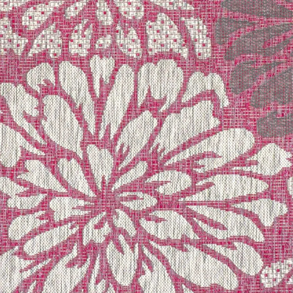 5' Fuchsia And Light Gray Square Floral Indoor Outdoor Area Rug Homeroots Outdoor