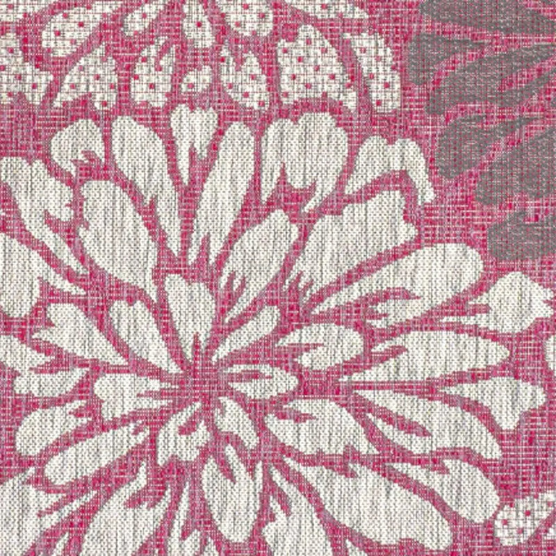 5' Fuchsia And Light Gray Square Floral Indoor Outdoor Area Rug Homeroots Outdoor